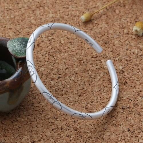 Fashion 999 pure silver bangles vintage bangles for women minimalism Om mani padme hum bracelet exquisite rist ornaments