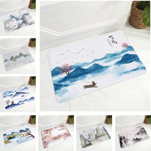 Chinese Ink Floor Mat for Bedroom Scenery Kitchen Carpet Non-Slip Decor Beautiful Landscape Doormat 40x60cm Children Room