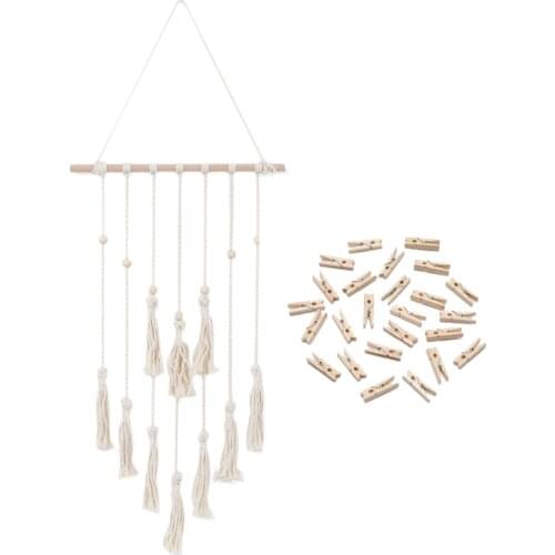 PPYY-Clip Photo Macrame Wall Hanging Tapestry Nordic Chic Tassel Tapestry Home Living Room Bedroom Headboard Decor Gifts