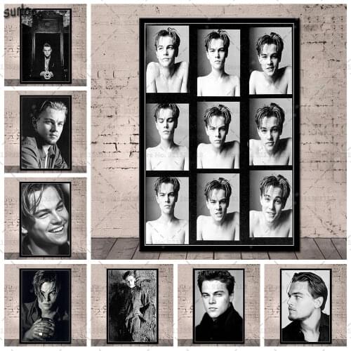 Leonardo DiCaprio Wall Art Poster Black and White Retro Pictures Prints Canvas Painting for Living Room Home Decor
