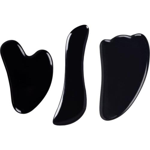 Natural Black Obsidian Facial Massager Gouache Scraper Gua Sha Massage Tool Set Jade Roller and Guasha Set Face Massage Roller