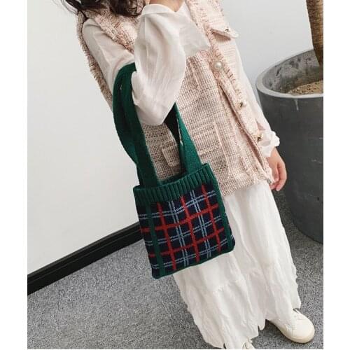Newest Arrival Childrens Knitted Plaid Wool Handbag Shoulder Bag Boys Girls Fashion Accessories Bag Wallets