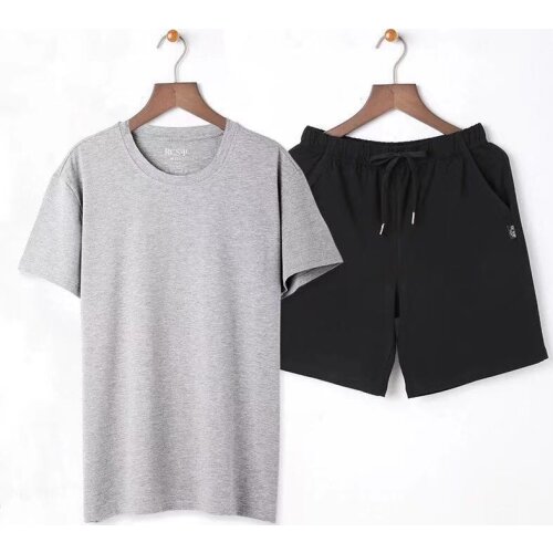 New Pajama Set Men sleepwear nightsuit Casual 60S cotton soft breathable Male pyjamas sets T-shirt + shorts Home Clothing sets