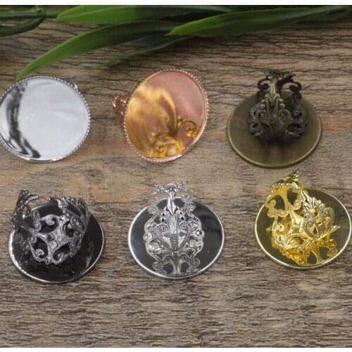 Ring Bases Round Bezel 16mm 20mm 25mm Resin Cabochons Blanks Filigree Flower Adjustable Open Ring Settings DIY Findings Bulk
