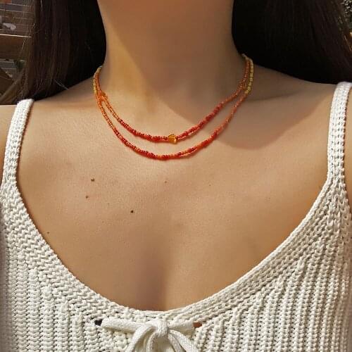 Summer Fashion Jewelry Two Layer Colorful Seed Beads Strand Necklace For Women