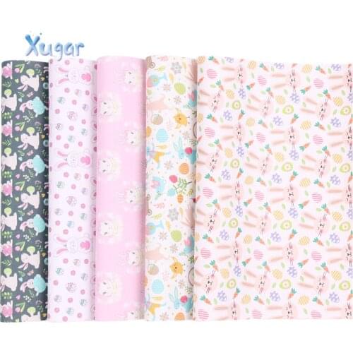 Xugar 22*30cm Easter Faux Leather Fabric Rabbit Egg Printed Leather Fabric For Handmade Craft Material DIY Festival Decoration