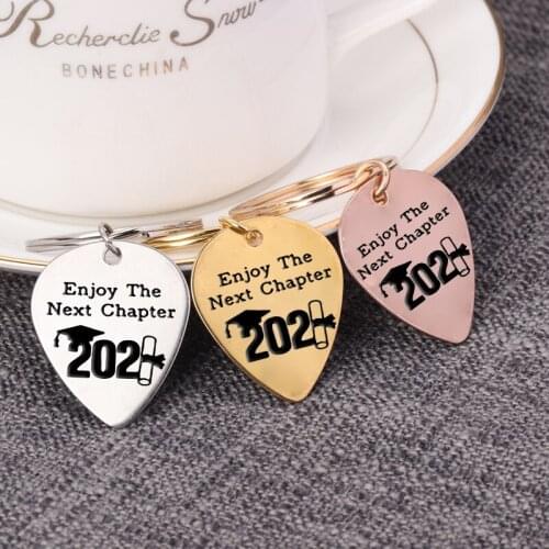 Graduation Gift Keychain Guitar Pick Engrave Enjoy The Next Chapter Keyrings Adventure Gift for Friends Son Daughter Jewelry