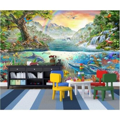 Custom photo wallpaper for walls 3 d cartoon murals Colorful sea dolphin tiger forest park children room background wall papers