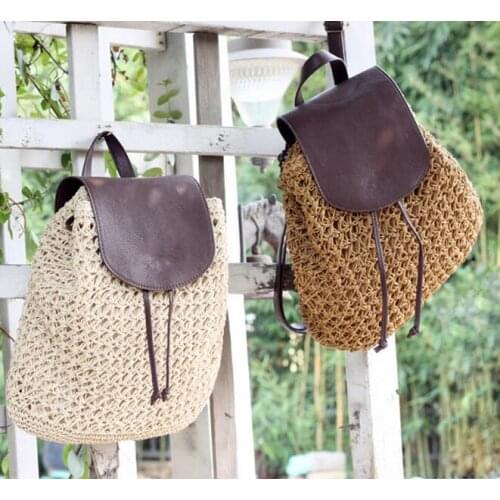 Hot fashion Simple beach bags women bucket straw bag two shoulder straped knitted big bags shoulder bags with cover