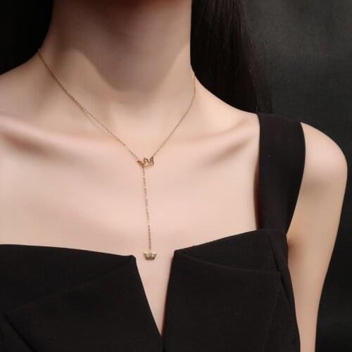 YUN RUO 2020 Simple Fashion Yellow Gold Color Adjustable Crown Pendant Necklace Titanium Steel Jewelry Woman Accessory Not Fade