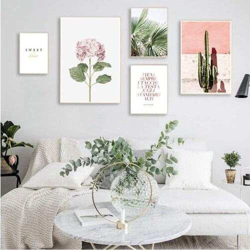 Pink Cactus Green Plant Flower Creative English Canvas Painting Art Abstract Print Picture Wall Nordic Home Decoration