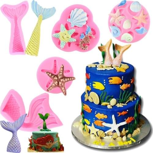 DIY Shell Starfish Conch Cupcake Topper Silicone Mold Party Cake Border Fondant Cake Decorating Tools Candy Clay Chocolate Molds