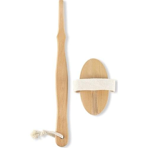 M4YA Natural Bristles Back Scrubber Shower Brush With Detachable Long Wooden Handle Dry Skin Exfoliating Body Massage Cleaning