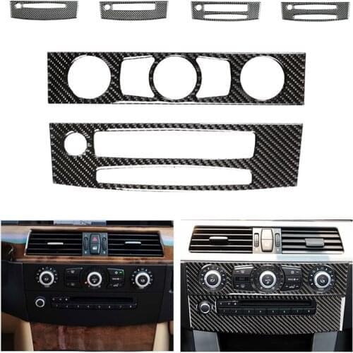 Car Styling Real Carbon Fiber Interior Trim Air conditioning CD Control Panel Stickers For BMW 5 series E60 2004 -2008 2009 2010