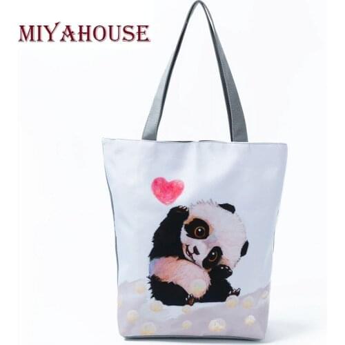 Miyahouse Cute Panda Design Canvas Tote Handbags For Female Casual Summer Beach Bags High Capacity Women Shopping Bag