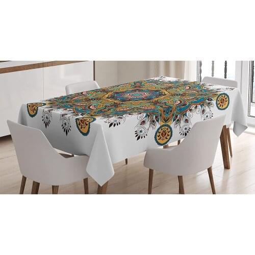 Mandala Pattern with Several Exquisite Colors Cultural Bohemian Rectangular Table Cover Blue Orange