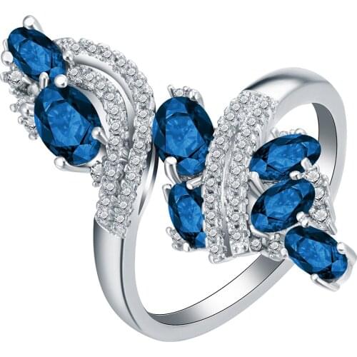 Gorgeous Black Royal Blue CZ Crystal Ring Promise Engagement Rings For Women Fashion 10KT White Gold Filled Jewelry