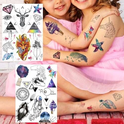 Geometric Space Tattoos Temporary For Women Men Realistic Waterproof Tattoo Paste Fake Wolf Outer Space Tatoos For Son Daughters