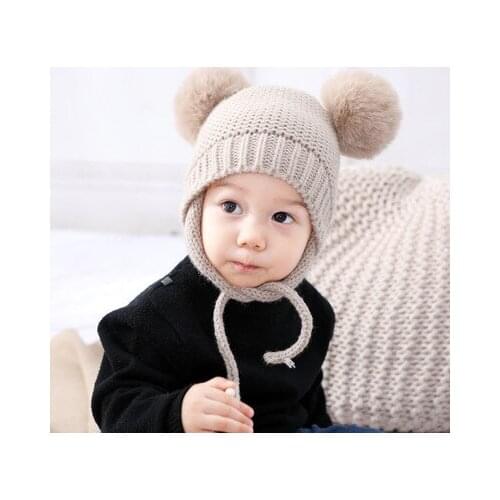Braided Double Ball Knitted Cap for Babies Winter Plush Cap Hat for Kids Baby Girls Warm Beanies Thick Autumn