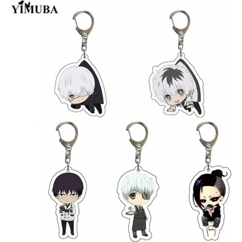 Japan Anime Tokyo Ghoul Keychain Lovely Kaneki Ken Figure Acrylic Pendant Key Chain Cartoon Character Key Ring Bag Charm Llavero