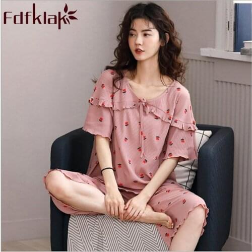 Fdfklak Pyjamas Women Summer 2020 Sleepwear Suit Modal Print Pajamas Night Pijamas Womens Clothing Of Large Sizes M-XXL