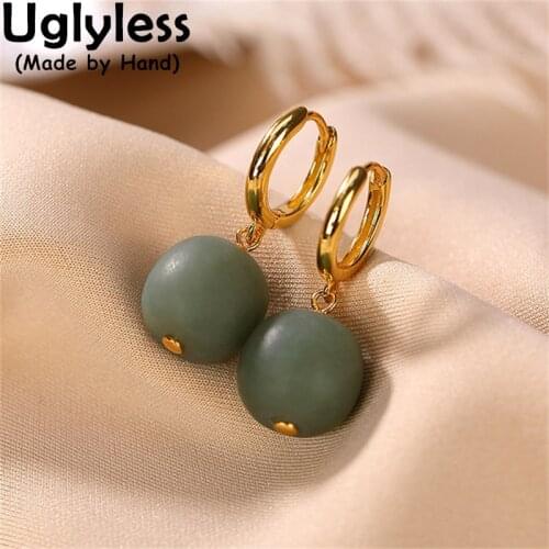 Uglyless Advanced Natural Morandi Color Blue Jade Hoop Earrings Women Candy Balls Gemstones Earrings 925 Silver Brincos Bijoux