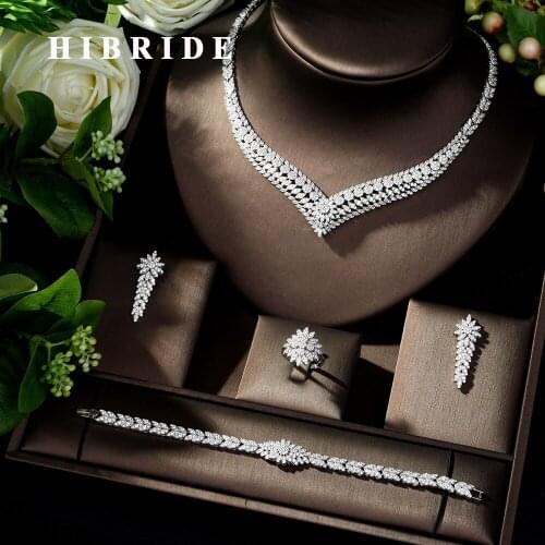 HIBRIDE Exquisite Jewelry Sets for Women Wedding Party Jewelry Accessories AAA Cubic Zircon Stud Earrings & Necklace Gift N-271