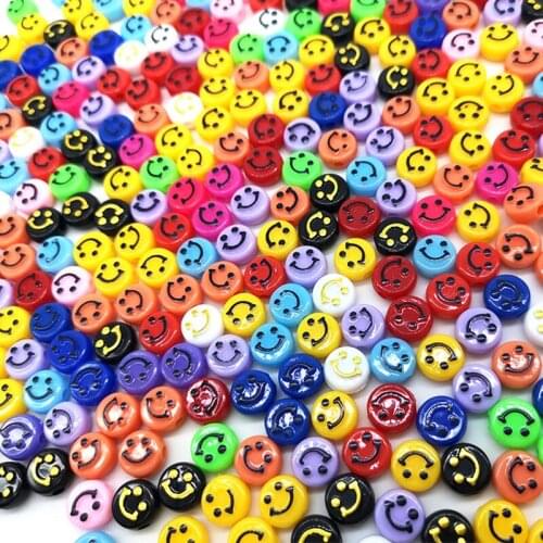 New Fashion 10mm Acrylic 100pcs Relief Three-Dimensional Round Smiling Face Flat Beads DIY Jewelry Bracelet Necklace Accessories
