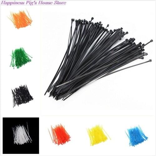 100pcs Wire Self-Locking 100mm Black Nylon Plastic Cord Strap Plastic Zip Trim Wrap Cable Loop Ties Network Cable Wire Zip Tie