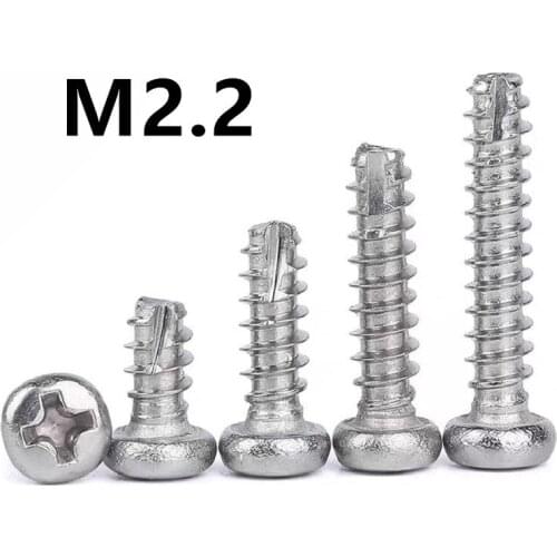 200pcs/lot M2.2x5/6/8/10/12mm GB13806.2 A type PT 304 Stainless Steel Round Head Cross Cut Tail Slotted Self-tapping Screw