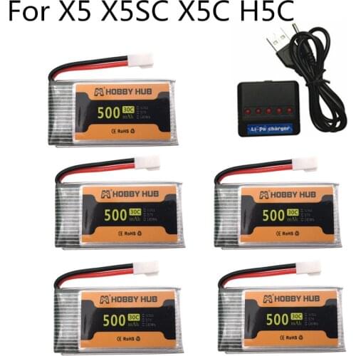 3.7V 500mAh 30c Lipo Battery with charger For Syma X5 X5C X5SC X5SW M68 CX-30 H5C 905 quadrocopter 3.7 V Li-po Battery 802540