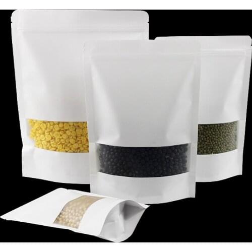 3.9''x5.9'' (10x15cm) White Kraft Paper W/ Clear Window Stand Up Pack Bag For Storage Food Nuts Resealable Ziplock Doypack Pouch