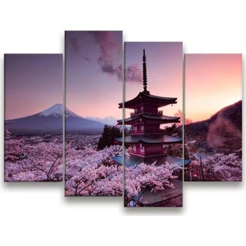 4Pcs/set Japanese Mount Fuji Cherry Blossoms Canvas Painting Wall Art Print Poster Picture Decorative Painting For Home No Frame