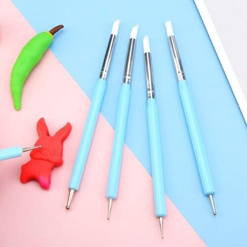 5pcs Pottery Ceramic Tool Double-ended Dotting Pen Craft Art Soft Silicone Brushes Sculpture Carving Polymer Retouch Pottery Set