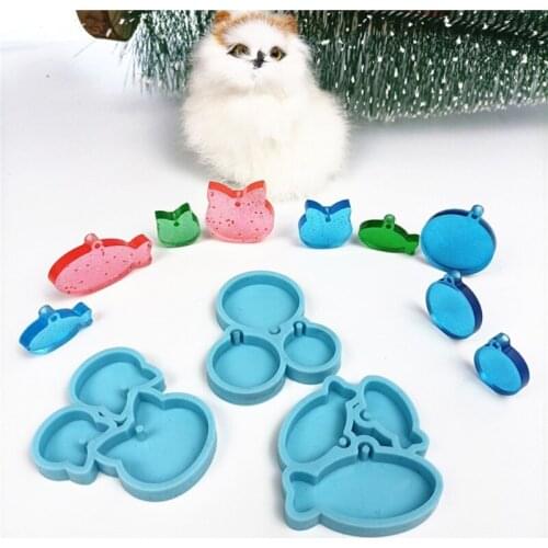 5Pcs Silicone Bone Round Cat Fish Shape Pendant Resin Mold DIY Dog Tag Dog Bone Shaped Keychain Resin Casting Molds Kit
