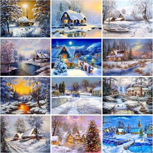 Diy 5D Diamond Painting Winter Snow Landscape Cross Stitch Full Diamond Embroidery Nature Rhinestones Mosaic Home Decor Wall Art