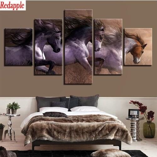 Diamond Embroidery Hot Home Art, Galloping Horse Picture Of Rhinestones Diamond Painting drill Mosaic Cross Stitch Wall Art5Pcs