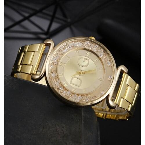 American fashion DQG spire glass inner diamond floating diamond scale silver powder dial luxury metal strap watch2021