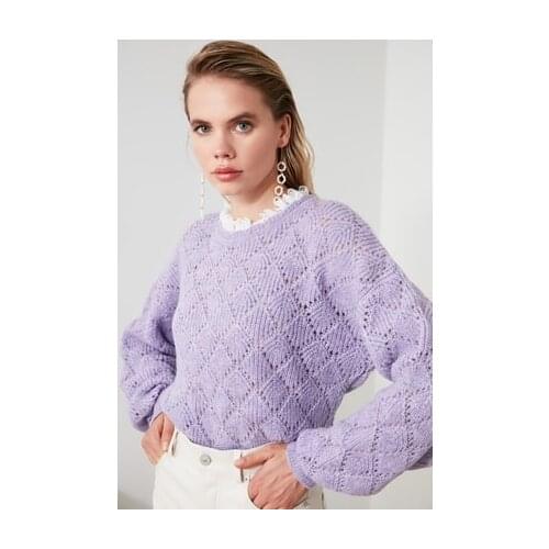 Openwork Lace Detail Knitwear Sweater Women Elegant Perspective Organza Sweaters Female Ladies