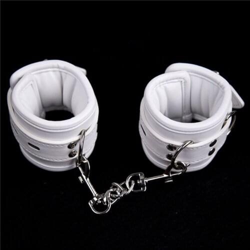 White Leather Hand Ankle Cuffs Slave BDSM Bondage Restraints Adult Games Handcuffs For Sex Couples Erotic Toys Fetish tools