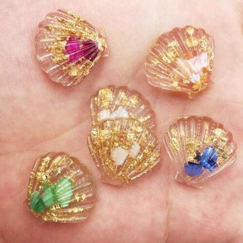 10PCS Glitter Gold Foil Resin Crystal 3D Shells Flatback Rhinestone Buttons Scrapbook DIY Wedding Ornament Crafts SH23