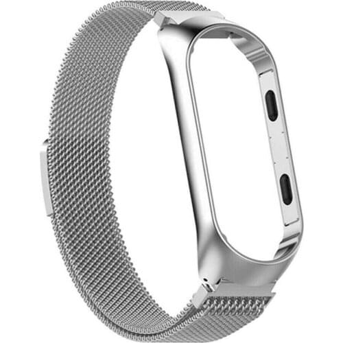 Stainless Steel Watch Frame Band Magnetic Milanese Strap For Xiaomi Mi Band 3/4 Watch Frame Metal Strap+Silver Large