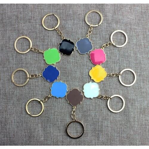 Enamel Disc Monogram Blanks Keychain Creatively Enamel Disc Key Chain Fasion Monogram Enamel Clover Disc Key Ring Mom Gift