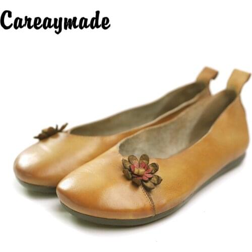 Careaymade-Hotsale,Spring new Vintage genuine Leather round head Soft Leather Flowers Comfort a Pedal womens single shoes