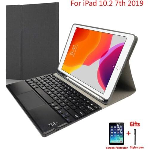 With pen slot Cover For iPad 10.2 8 7 7th Generation A2200 A2198 A2232 A2197 Detachable Bluetooth Keyboard stand Funda case+Film