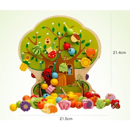 Wooden Lacing Threading Beads Fruit Fun Play Set Kids Learning Toy Baby Gift
