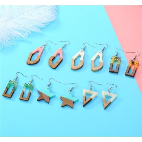Dayoff European Geometric Wooden Earings For Women Jewelry Handmade Triangle Star Rectangle Wood Earrings Christmas Gift E160