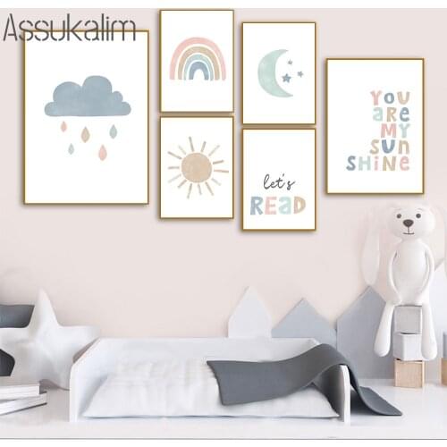 Nursery Wall Poster Sun Posters Cloud Print Rainbow Canvas Painting Moon Paintings Nordic Wall Pictures For Baby Room Decor