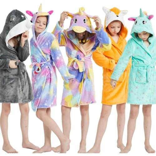 Childrens Robe Unicorn Animal Bathrobe for Baby Girls Flannel Pajams Warm Winter Toddler Nightgown Kids Sleepwear Beach Towel