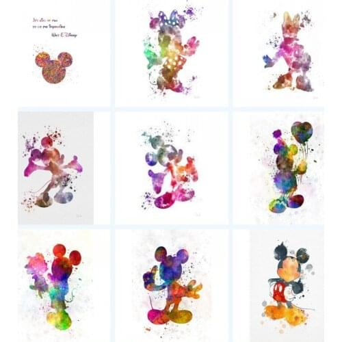 Disney Watercolor Mickey Mouse and Donald Duck Canvas Painting Cartoon Poster Print Wall Art Picture for Kids Room Home Decor